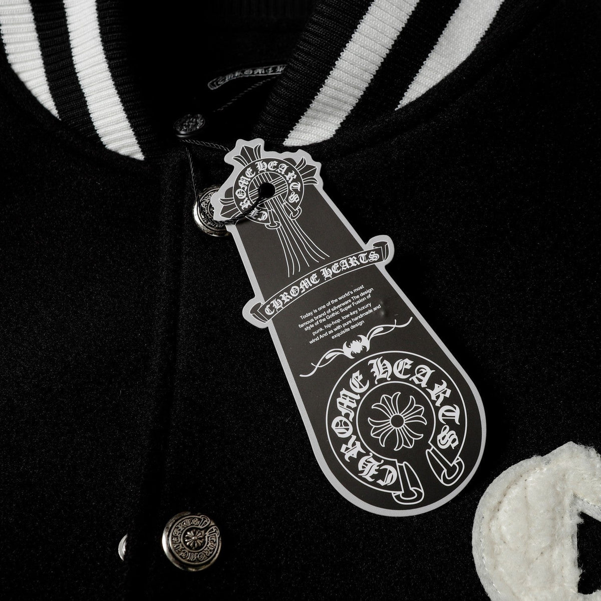Chrome Hearts Varsity Jacket - Black White Gothic Baseball Coat 2206
