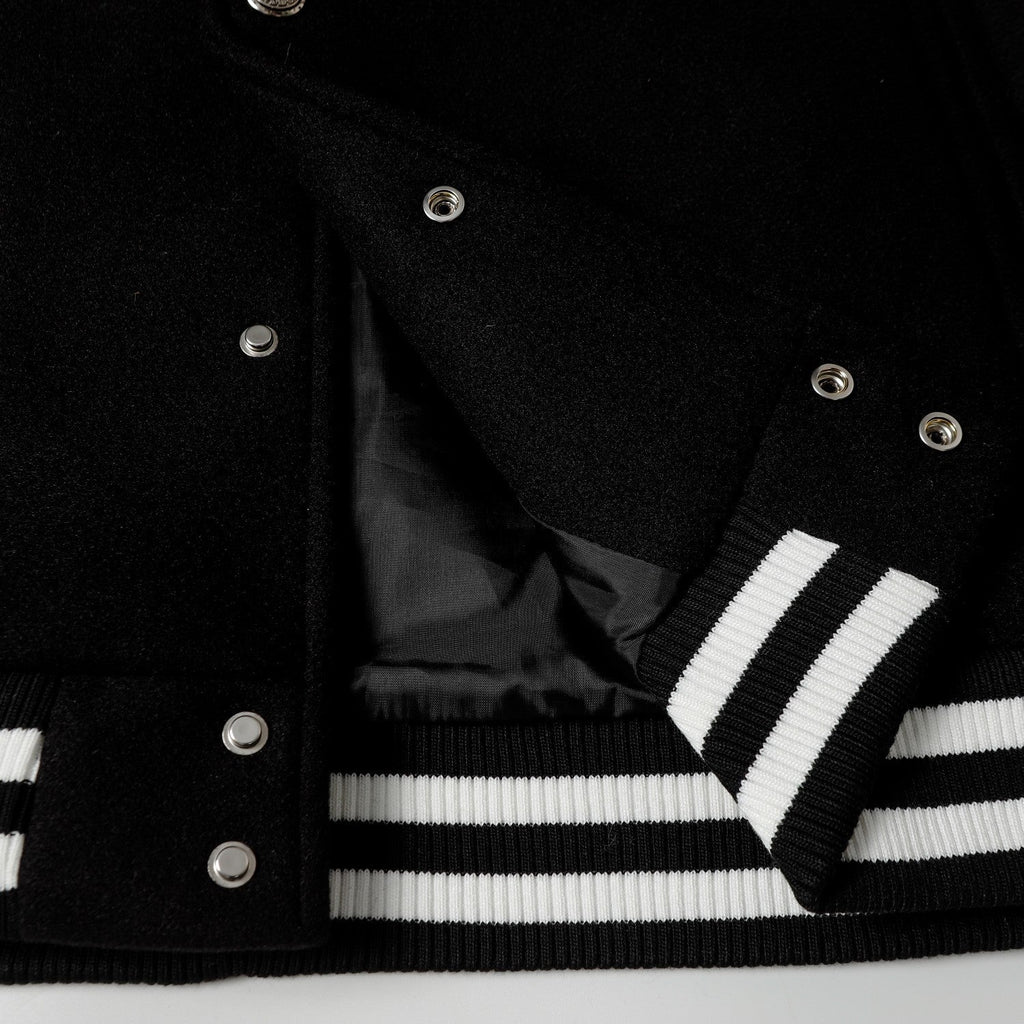 Chrome Hearts Layered Cross Varsity Jacket - Black White Street Style Outerwear 2208