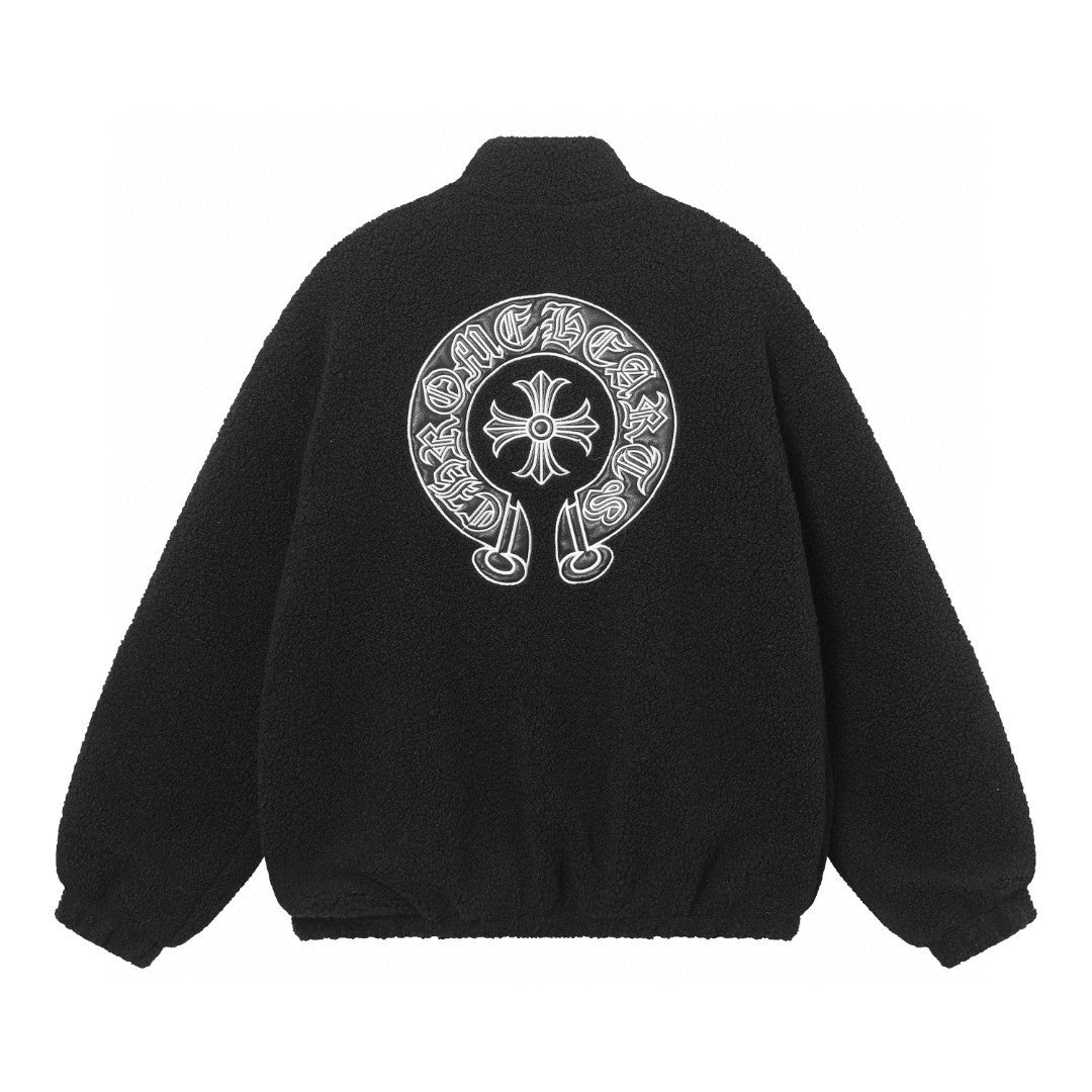 Chrome Hearts Horseshoe Embroidered Sherpa Jacket - Black Cream Gothic Coat 825