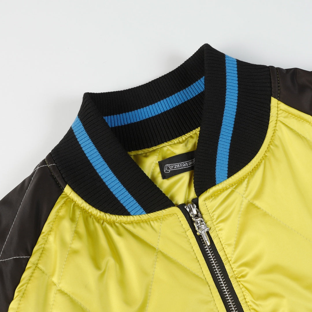 Chrome Hearts Flaming Youth Bomber Jacket - Yellow Black Graphic Street Coat D10
