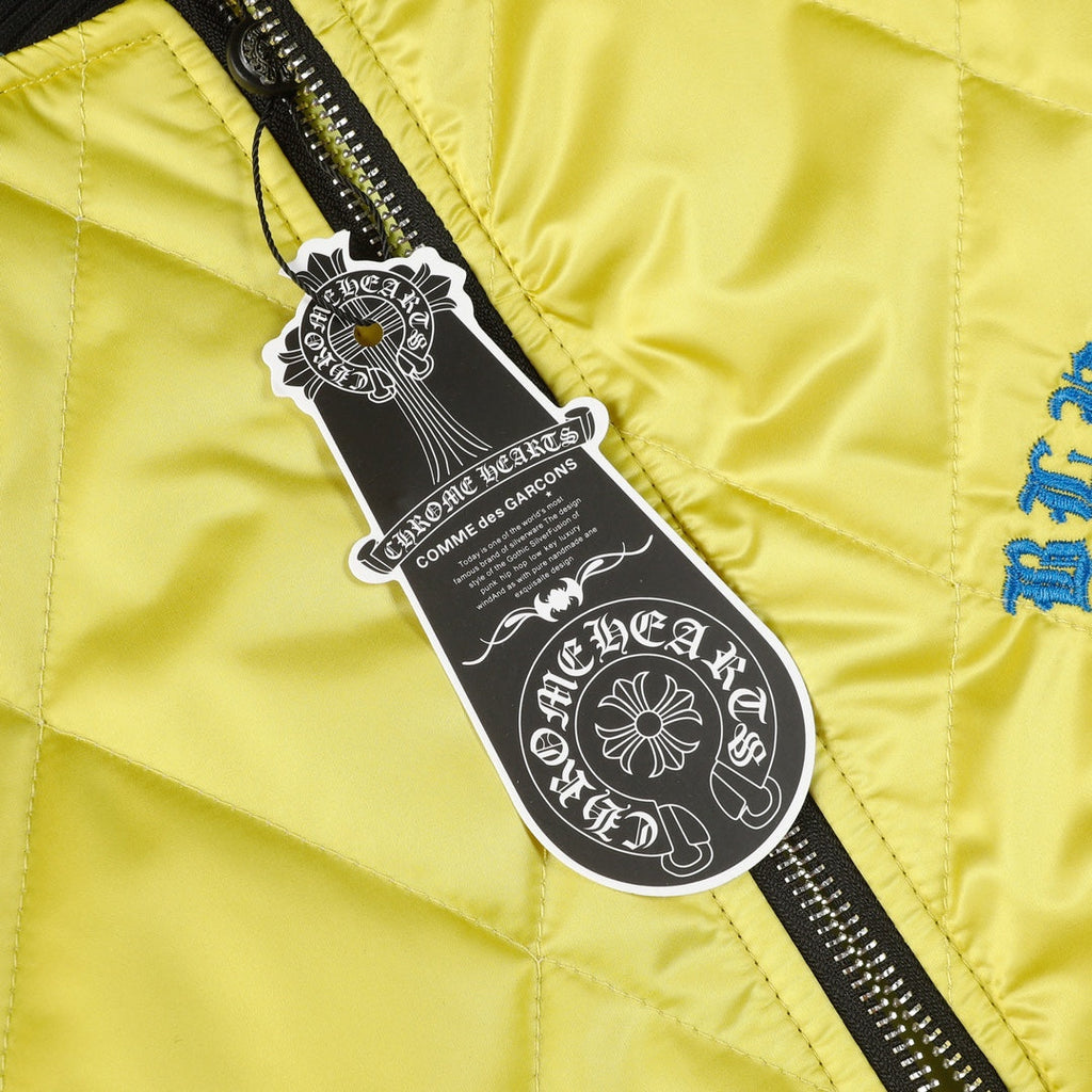 Chrome Hearts Flaming Youth Bomber Jacket - Yellow Black Graphic Street Coat D10