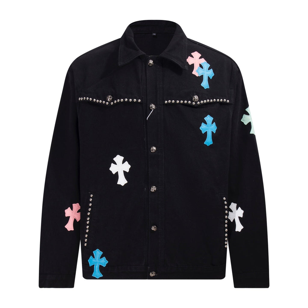 Chrome Hearts Multi Cross Studded Denim Jacket - Black Gothic Streetwear Coat H49