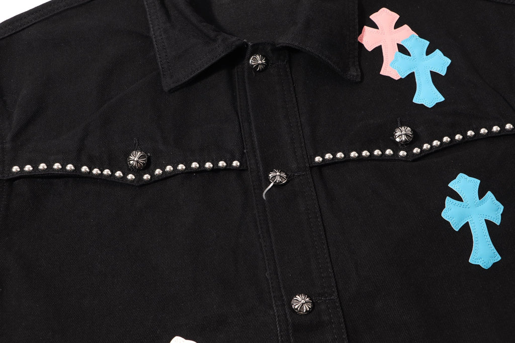 Chrome Hearts Multi Cross Studded Denim Jacket - Black Gothic Streetwear Coat H49