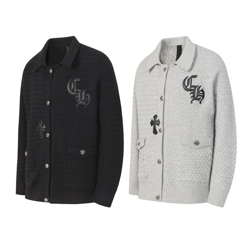 Chrome Hearts Gothic Cross Knit Cardigan - Black Grey Streetwear Jacket 904