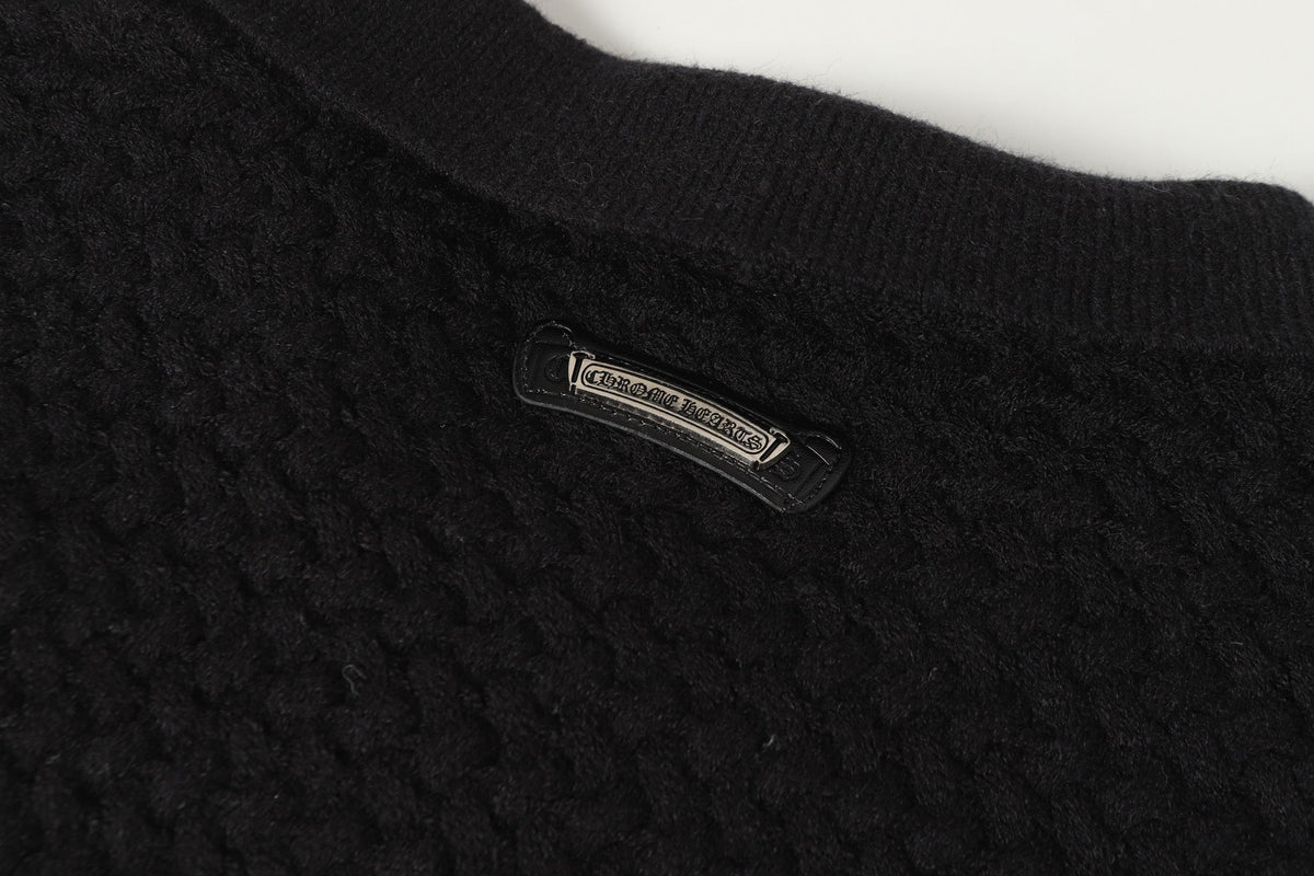 Chrome Hearts Gothic Cross Knit Cardigan - Black Grey Streetwear Jacket 904
