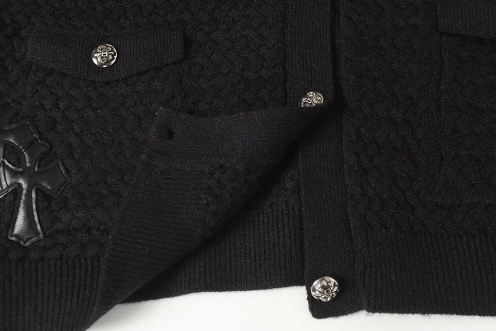 Chrome Hearts Gothic Cross Knit Cardigan - Black Grey Streetwear Jacket 904